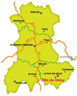 carte d'Auvergne et position du gîte