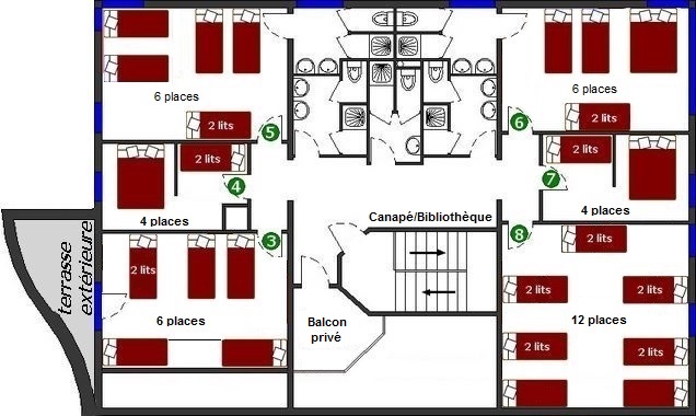 plan de l'étage du gîte du Velay